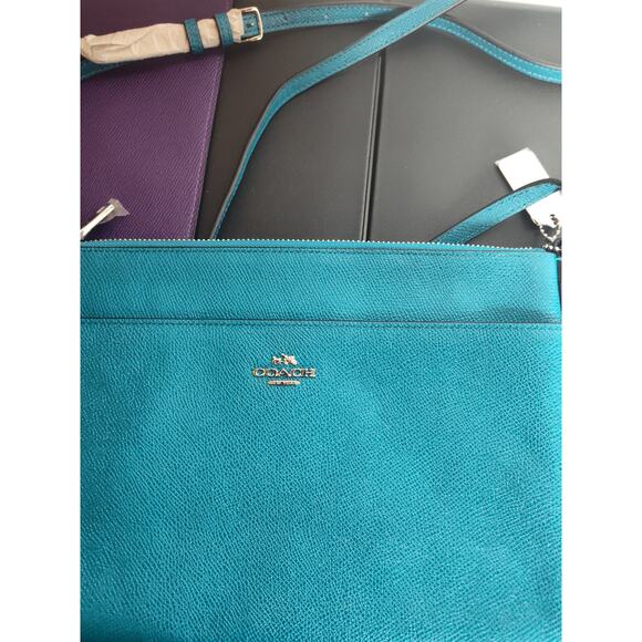 COACH Crossbody Bag with Pouch Teal Blue Designer Leather Handbag Set F1493 - Picture 4 of 9